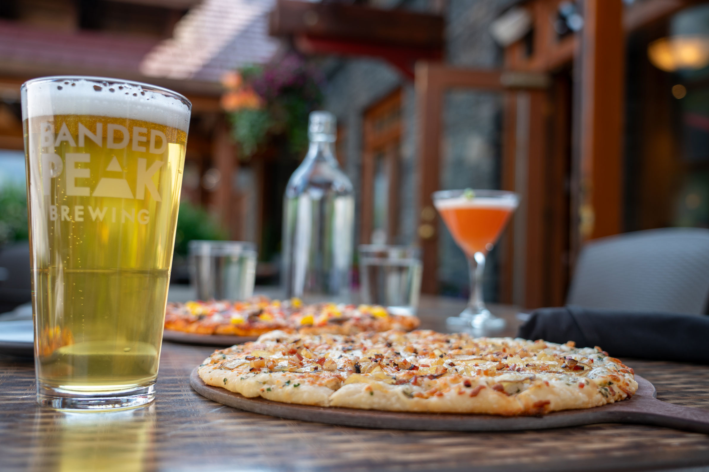 Pizza, beer and cocktails on the patio at the meatball restaurant